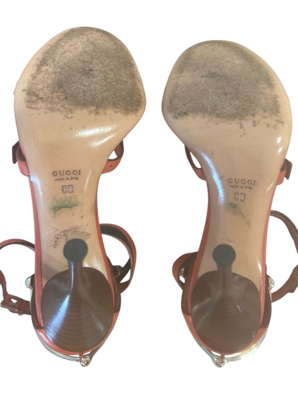 Gucci Women Sandals Strappy Heels Orange Red Leather Italy size  8B READ FLAWED - Picture 10 of 16